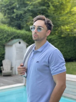 LodinG Polo chiné 100 % coton Bleu ciel Online