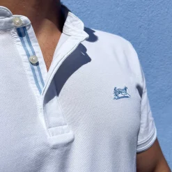 LodinG Polo col Mao 100 % coton Blanc Outlet