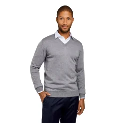 LodinG Pull col v 100% pure laine Mérinos Gris New